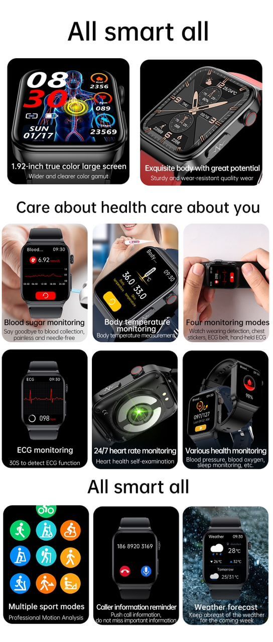 Watch with Body Temperature Sensor, Smart Watch with Sleep Tracking, Smart Watch with Oxygen Monitor, Smart Watch for Health Tracking, Smart Watch for Fitness and Health, Smart Watch for Diabetes, Smart Watch for Android and iPhone, Non-Invasive Glucose S