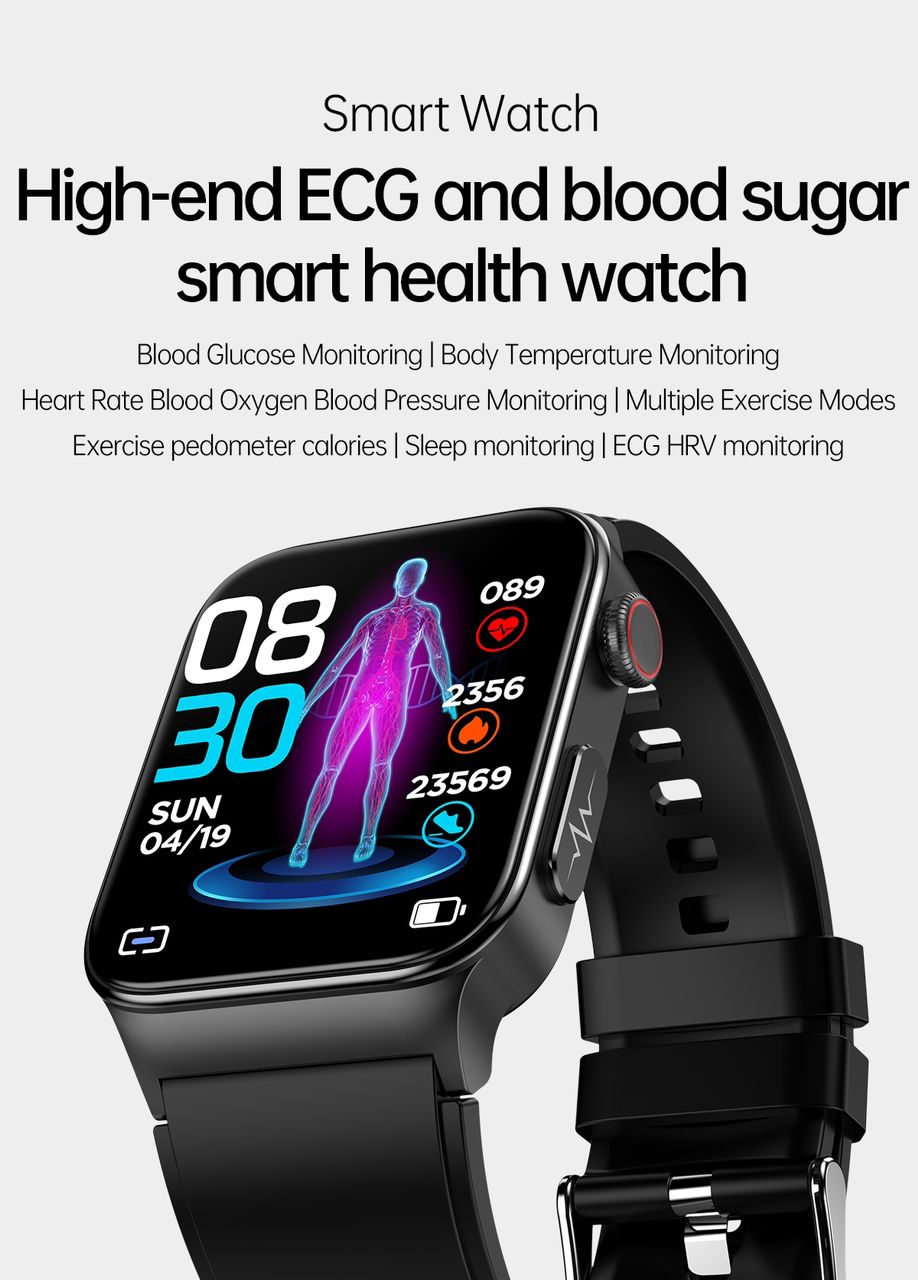 Watch with Body Temperature Sensor, Smart Watch with Sleep Tracking, Smart Watch with Oxygen Monitor, Smart Watch for Health Tracking, Smart Watch for Fitness and Health, Smart Watch for Diabetes, Smart Watch for Android and iPhone, Non-Invasive Glucose S